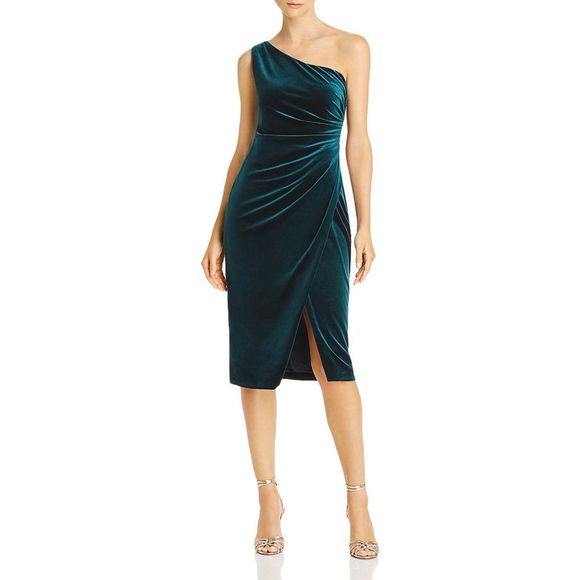 Aqua Women's Velvet One Shoulder Cocktail Dress Green Size 6 - Picture 1 of 3